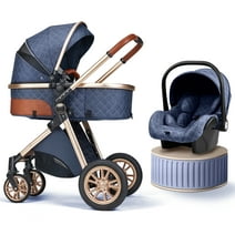 High Landscape Stroller 0-36 Months Kids Unisex Folding Infant Newborn Bassinet Pram(Blue)