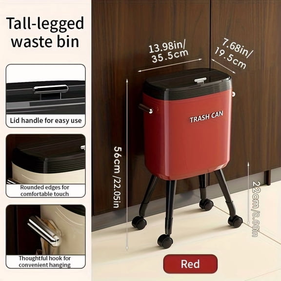High-Leg Mobile Trash Can Wheeled Silent Swivel Casters Large-Capacity