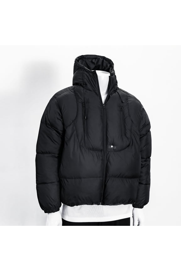 Men's Black Insulated Puffer Jacket Winter Warm Durable Outerwear with Adjustable Hood & Streamlined Design (S)