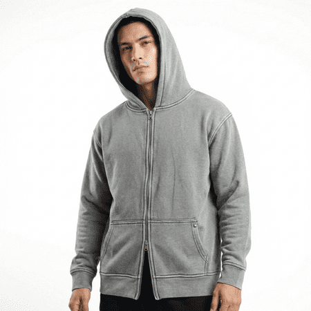 High Level HL Two-way Zip-up Hoodie Stone Washed Vintage Men Long sleeves Pink, Grey, Caramel, Sage zip-up front double zipper Stonewashed Plush (Grey, S)