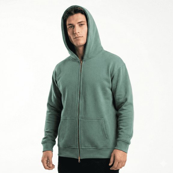 High Level HL Two-way Zip-up Hoodie Stone Washed Vintage Men Long sleeves Pink, Grey, Caramel, Sage zip-up front double zipper Stonewashed Plush (SageGreen, L)
