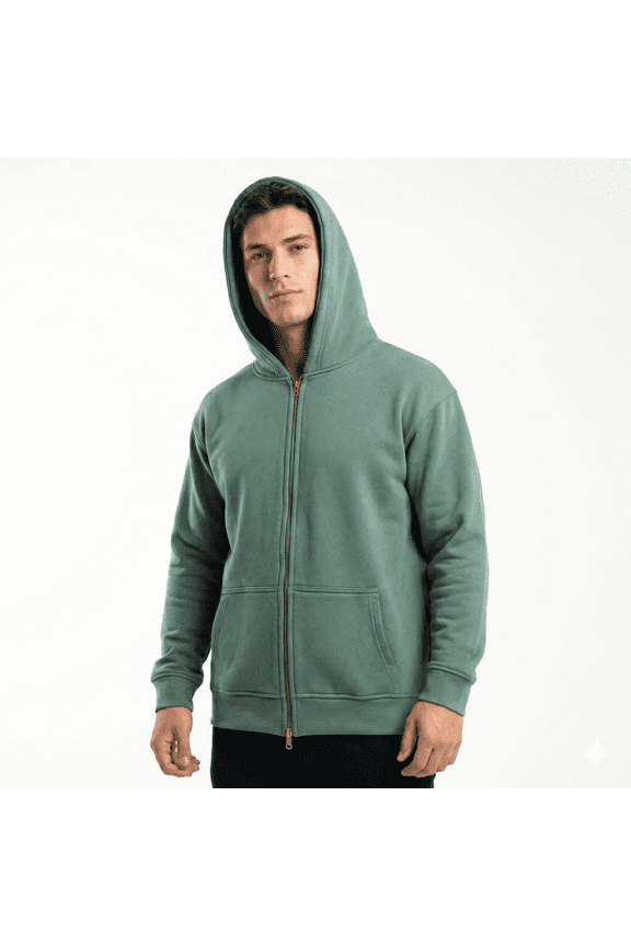 Two-way Zip-up Hoodie Stone Washed Vintage Men Long sleeves Pink, Grey, Caramel, Sage zip-up front double zipper Stonewashed Plush (SageGreen, S)
