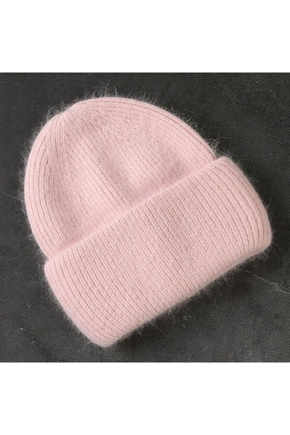 Fuzzy Winter Beanie for Women & Men Unisex - Pink Off-White Black Premium Faux-Fur Stretch Fit One Size Fits All