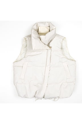 Women High Collar Puffer Vest Puffer Jacket Turn-Down Collar Asymmetrical zipper - Black, Beige or Off-White - Soft, Outerwear, Winter, Coat, Stylish, Basic, Casual Comfort (Off-White
