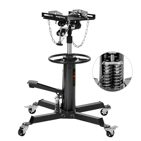 High-Lift Hydraulic Powertrain Jack – 1322 lb Capacity, Dual Plungers, 33.5-70 in. Lift Range, 360° Swivel Wheels, 30° Tilting Saddle, Foot Pedal Control – for Auto Repair & Garage, Black