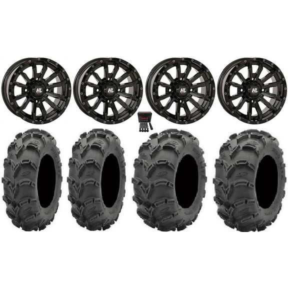 High Lifter HL21 14" Wheels Black 28" Mud Lite XL Tires Kawasaki Teryx Mule