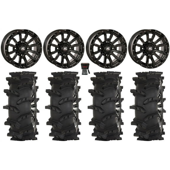 High Lifter HL21 14" Wheels Black 32" Outlaw Max Tires Kawasaki Teryx Mule