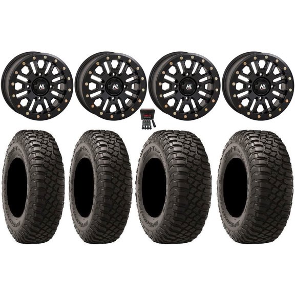 High Lifter HL23 Bdlk 14" Wheels Bk 27" BFG KM3 Tires Kawasaki Teryx Mule