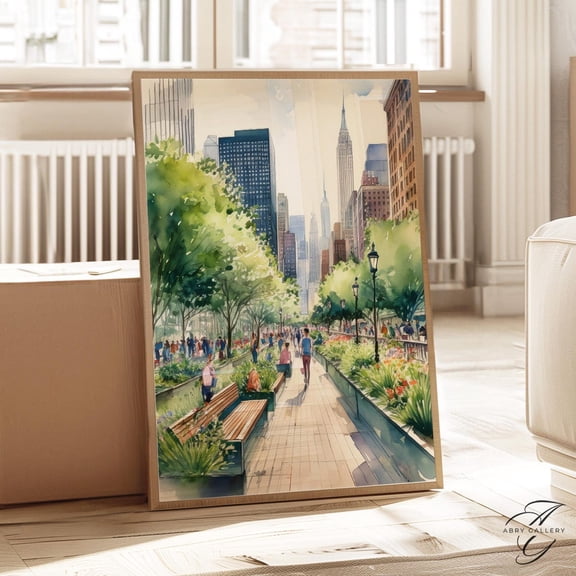 High Line Nyc Poster: Empire State View, New York Cityscape, Unframed Canvas Size 12x18