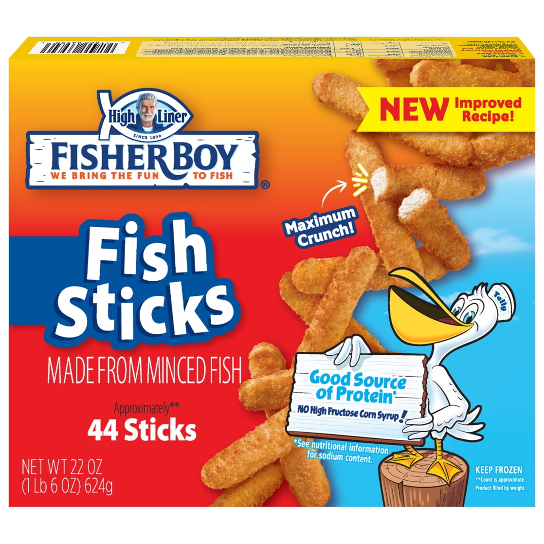 Fisher Boy Crispy Breaded Fish Sticks Made from Minced Fish, 22 oz., 44 per Box (Frozen)