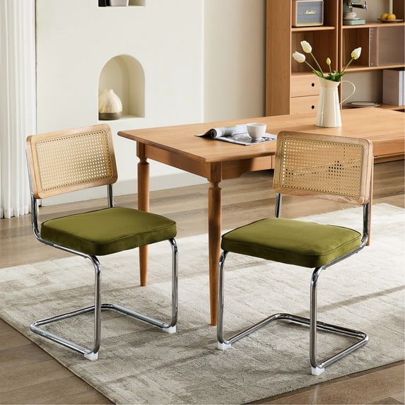 High Load-Bearing Chairs / Dining Room Decor / Rattan and Velvet Design