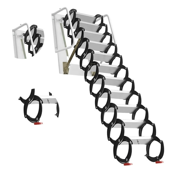 High - Load - Bearing Titanium - Magnesium Alloy Foldable Storage Room Staircase, 12 - grid Black - White Joint, 0.60.73m, Ideal for Factories, Warehouses, Storage Attics