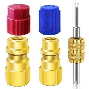 High/Low AC Fitting Port Retrofit Conversion Adapter, Quick Coupler Valve A/C 90 Fitting, R134A AC Retrofit Fitting Adapter Kit, Fits for AC Air Conditioner Refrigerant