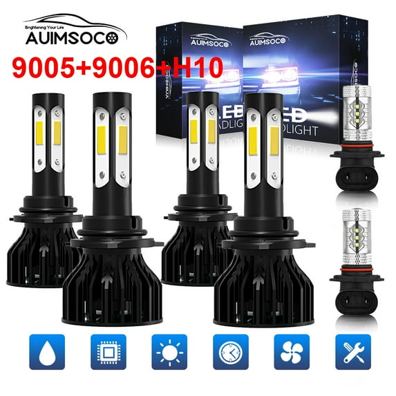 High Low Bulbs Fog Light Combo 6Pcs LED Headlights 9005 9006 H10 6000k Cool White Bulbs 8000LM Kits High Power Lamps 50000 Hours Lifespan For Ford Expedition 2003 2004 2005 2006