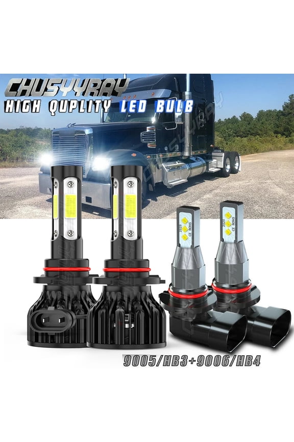 LED Headlight High Low Beam Bulbs Kit for Freightliner Coronado 2013-2018 6000K White 4x