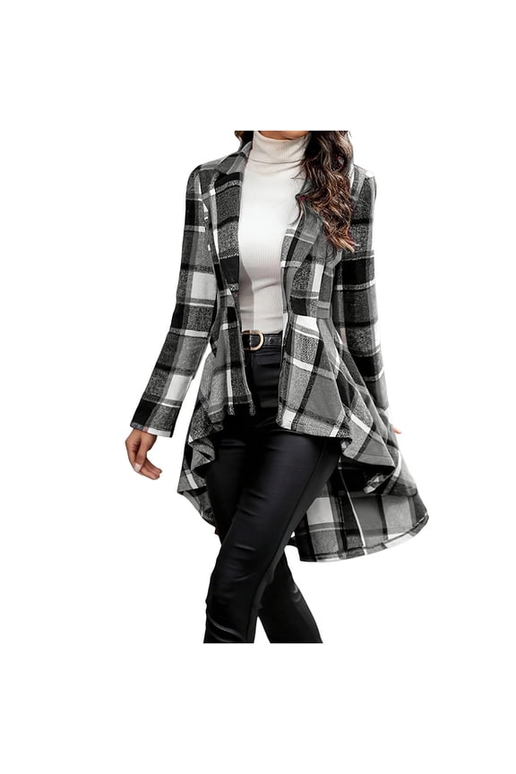 High Low Plaid Jacket for Women Elegant One Button Tuxedo Blazers Business Casual Sports Coat Fall Winter Outerwear
