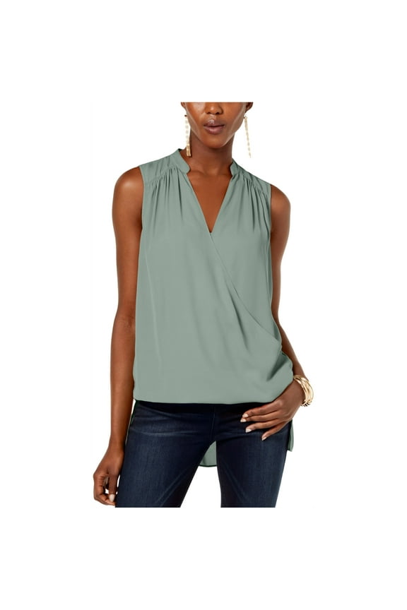 High Low Surplice Neck Top Antique Sage L