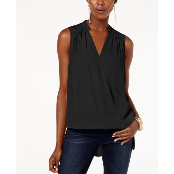 High Low Surplice Neck Top Deep Black XS
