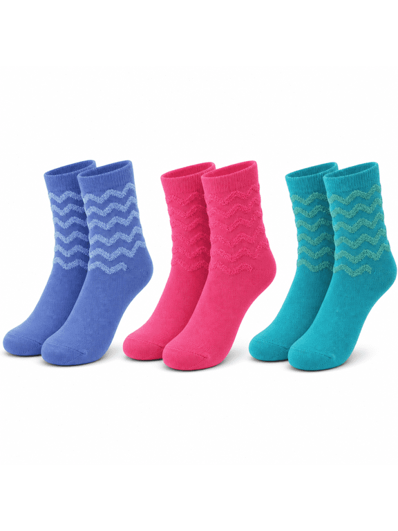Girls Socks, High-Low Textured Kids Crew Socks for Girls, Chevron Pattern, L, 3 Pack