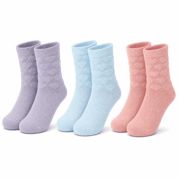 Girls High Low Textured Crew Socks, 3 Pack, Soft Breathable Every Day Socks, PURPLE, S