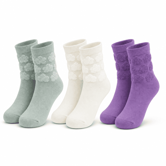Girls High Low Textured Crew Socks, 3 Pack, Soft Breathable Every Day Socks, WHITE, M