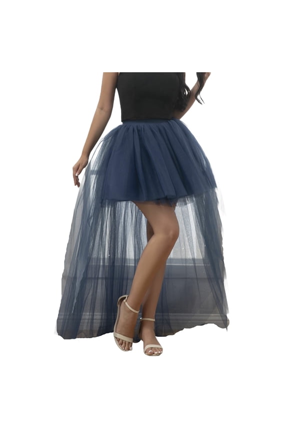 High Low Tulle Skirts for Women Elastic Waist Layered Mesh Mini Skirt Wedding Party Evening Prom Cocktail Mesh Short Skirt