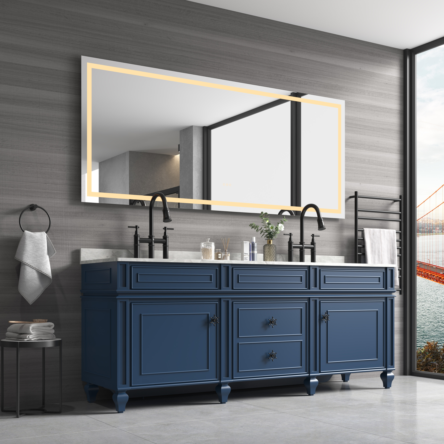 High Lumen 84*48 LED Lighted Bathroom Wall Mounted Mirror with AntiFog