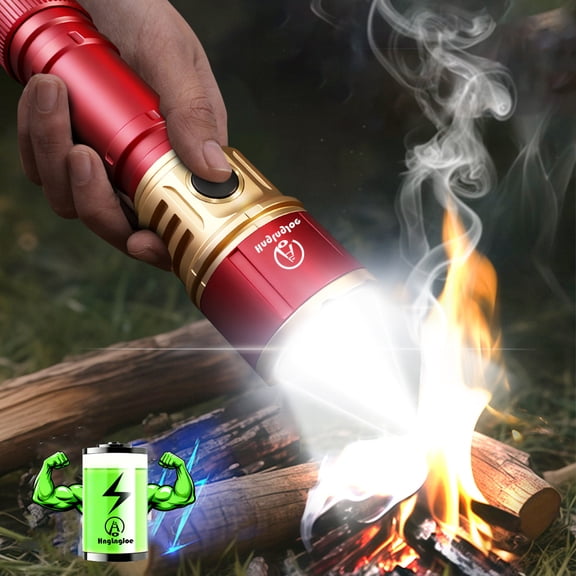 High Lumen Aluminum Alloy Flashlight with Fire-start Fresnel Lens, 3000mAh 21700 Lithium Battery Long Runtime for Outdoor Survival Camping Fishing Power Outage Night Riding