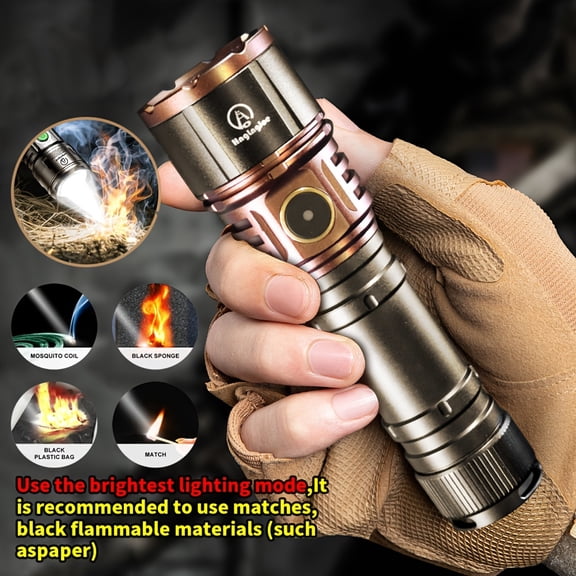 High Lumen Aluminum Alloy Flashlight with Fire-start Fresnel Lens, 3000mAh 21700 Lithium Battery Long Runtime for Outdoor Survival Camping Fishing Power Outage Night Riding