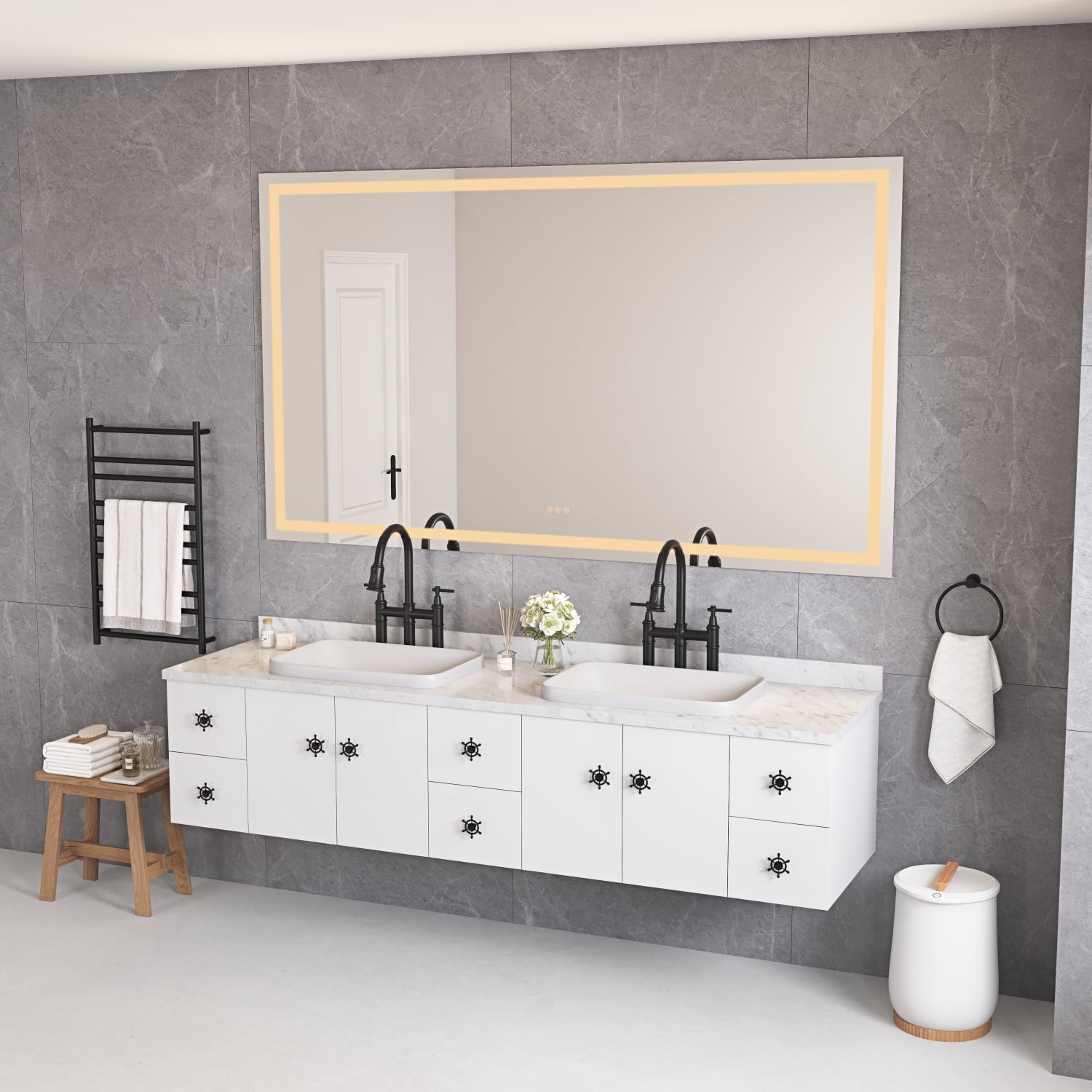 High Lumen AntiFog LED Lighted Bathroom Wall Mounted Mirror with 84*48