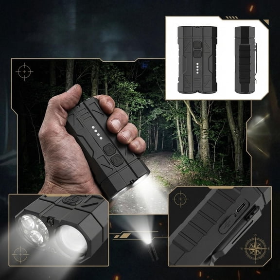 High Lumen Rechargeable Flashlight, Flashlight with Pointer, 3 in Aluminum Alloy Housing, White Light Switch, Daily Carry, Black Finish, 1 Pc