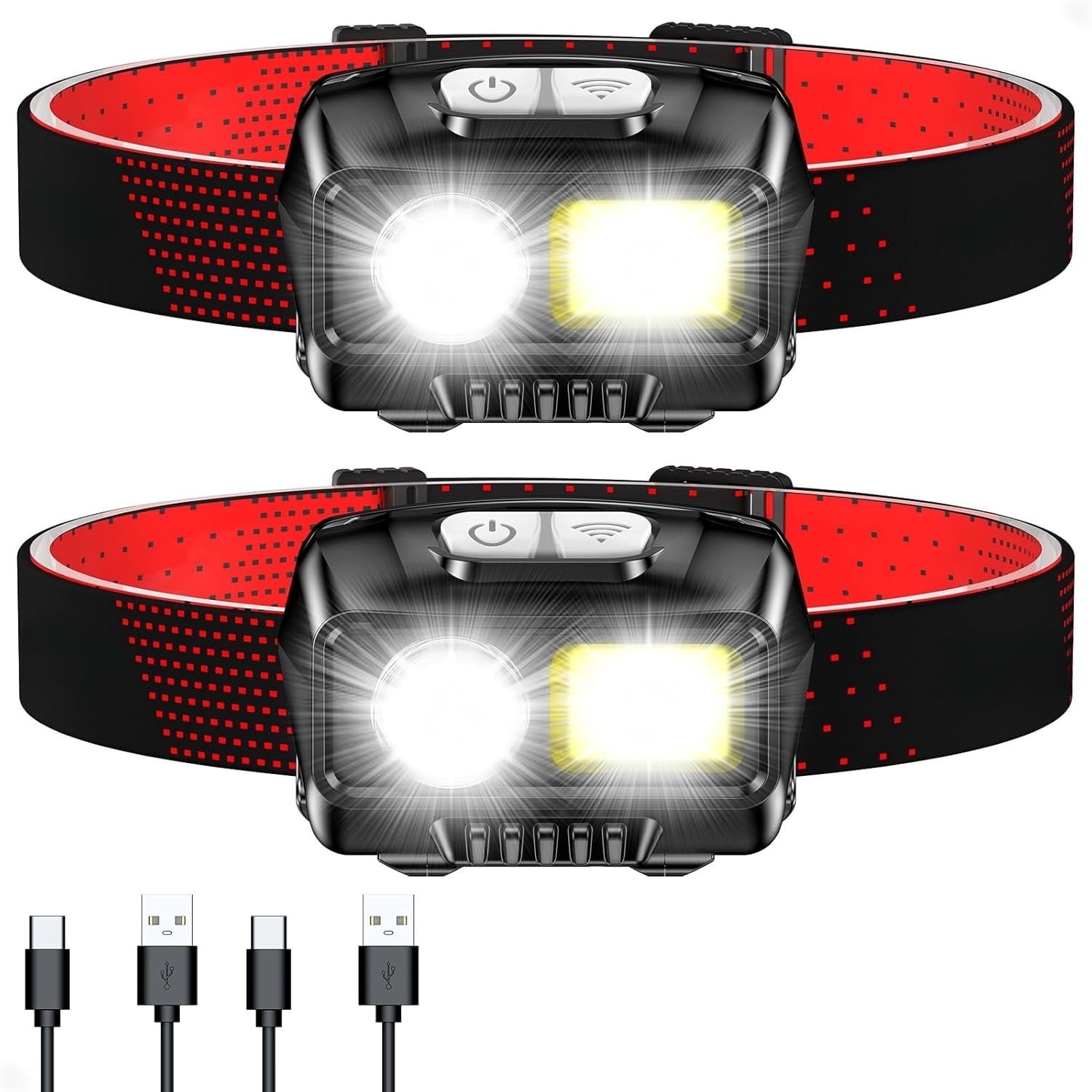 High Lumen Rechargeable LED Headlamp, 2000 Lumens Super Bright Dimmable Headlight with Motion Sensor - 8 Lighting Modes, Adjustable Spotlight and Floodlight, IPX5 Waterproof, Hands-Free for Camping,