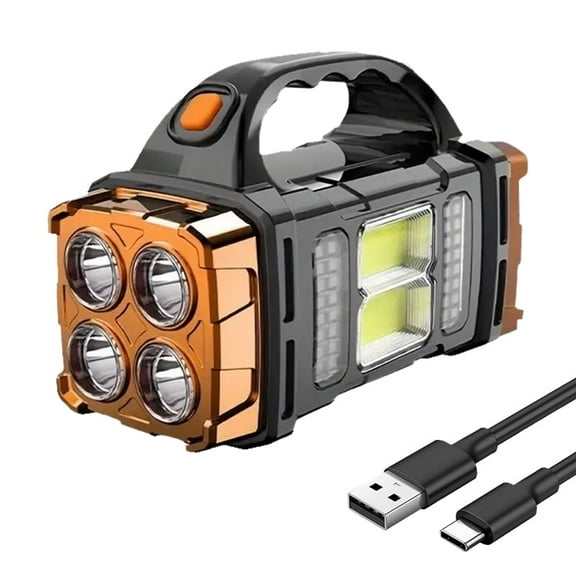 High-Lumen Solar Camping Light - Portable, Rechargeable Power Bank, USB & LED Flashlight, Durable for Hiking & Outdoor (Red/Gold)