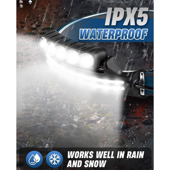 High Lumen Super Bright Head Light Lamp with Motion Sensor & Red Light, 3+3 Modes Waterproof Hard Hat LED for Adults