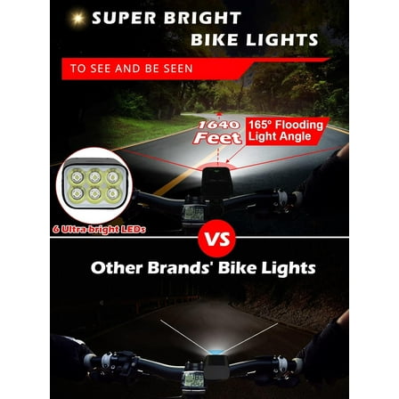 High Lumens Bike Lights Front and Back for Night Riding, 5200 mAh USB Rechargeable 6 LED Bicycle Light