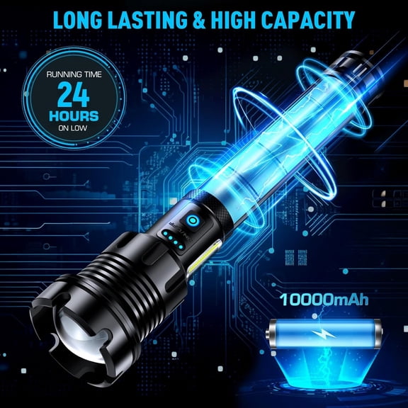 High Lumens Flashlights Rechargeable with COB Work Light Super Bright LED Flashlight Zoomable&14 Modes &Waterproof Tactical Flashlight for Emergencies,Camping,Hiking,Outdoor,Indoor