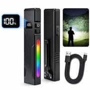 Rechargeable Flat EDC Flashlight, 1000LM, IPX4, UV Light, Pocket Clip, Portable Work 10 Modes Light for Outdoor, Emergency