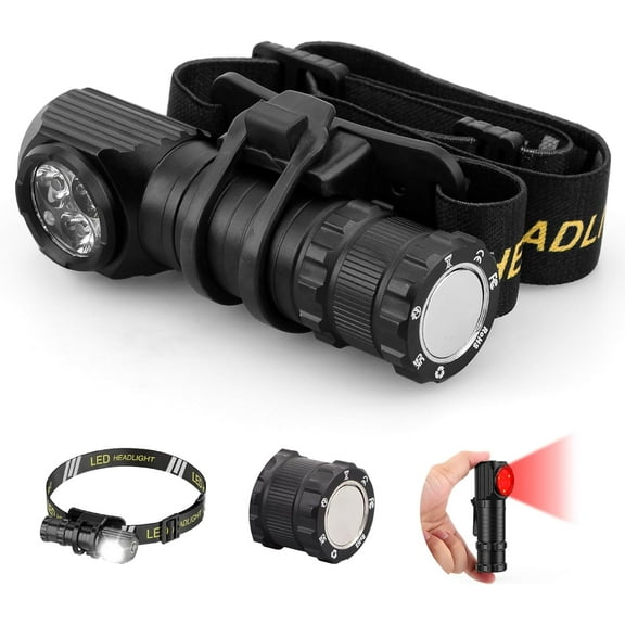 High Lumens LED Rechargeable Headlamp for Adults - Hard Hat Light Running Head Lamp with Red Light, Magnet, 180° Tilt, 7 Modes, Detachable Flashlight & Headband, Outdoor, Emergency Use 1PC