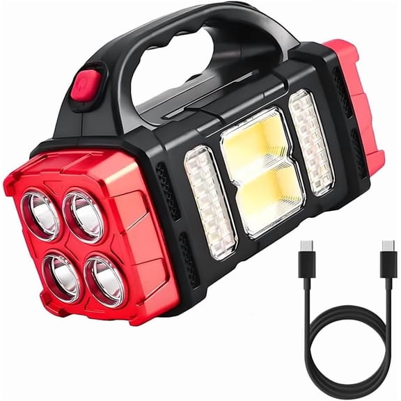 High Lumens Solar Flashlight - LED Work Light with USB-C Rechargeable, Waterproof, Multi-Function Flashlight & Lantern for Camping, Emergencies, and Outdoor