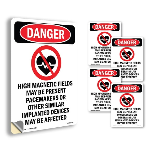 High Magnetic Fields OSHA Danger Vinyl Decal Label 5 Inch x 3.5 Inch - 5 Pack