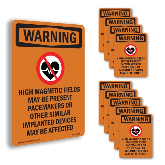 High Magnetic Fields With Symbol OSHA WARNING Aluminum Sign 10 Inch x 7 Inch - 10 Pack