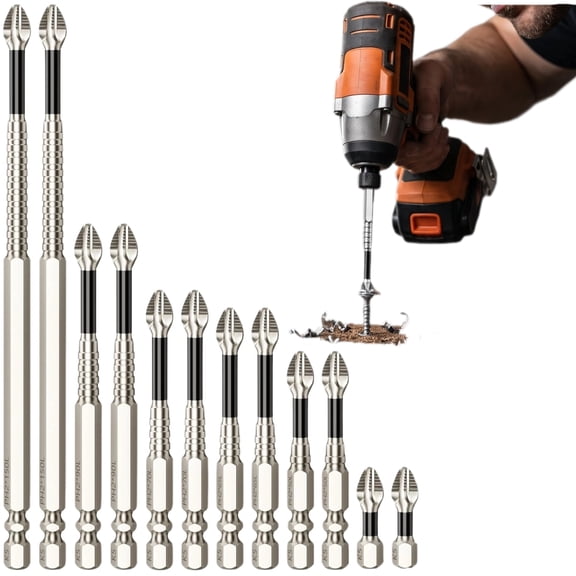 High Magnetic Screwdriver Drill Bit Set - 12Pcs K5 Impact Resistant Non Slip Bit - Magnetic Screwdriver Set - Screwdriver Bit Set - 25 50 65 70 90 150mm (12Pcs)