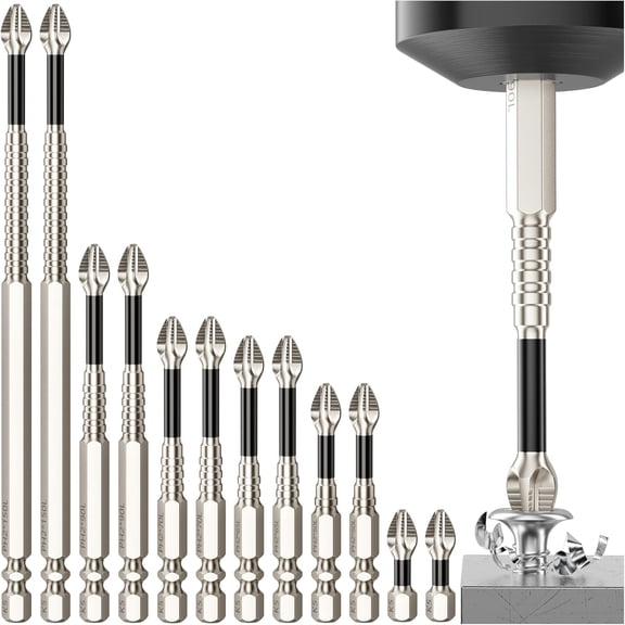 High Magnetic Screwdriver Drill Bit Set - 12Pcs K5 Impact Resistant Non Slip Bit - Magnetic Screwdriver Set - Screwdriver Bit Set - 25 50 65 70 90 150mm (12Pcs)
