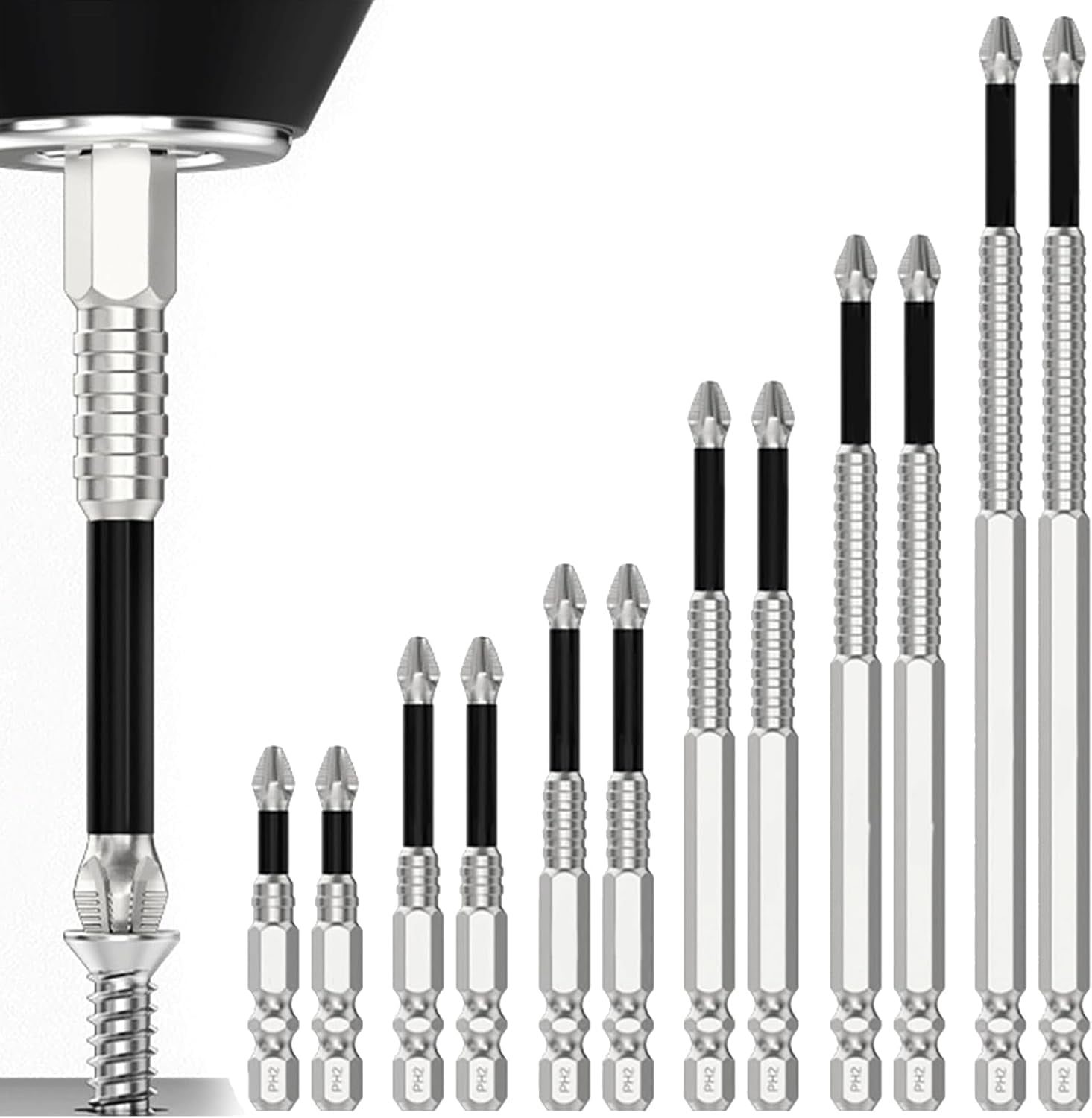 High-Magnetic Screwdriver Drill Bit Set, 6-Piece Alloy Steel Magnetic Drill Bits for Electric Screwdriver & Drill, Anti-Slip, 25-150mm Lengths