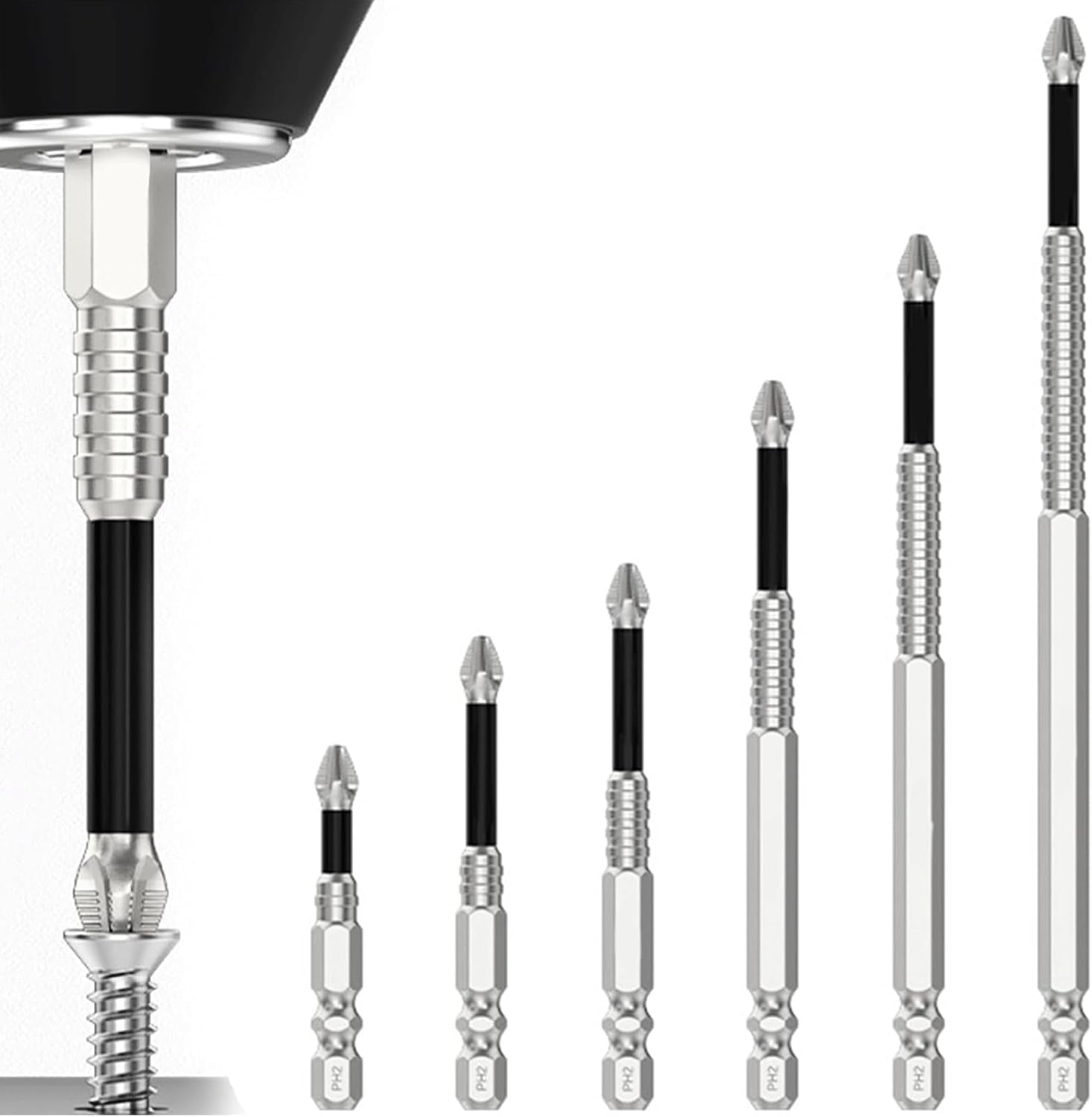 High-Magnetic Screwdriver Drill Bit Set, 6-Piece Alloy Steel Magnetic Drill Bits for Electric Screwdriver & Drill, Anti-Slip, 25-150mm Lengths