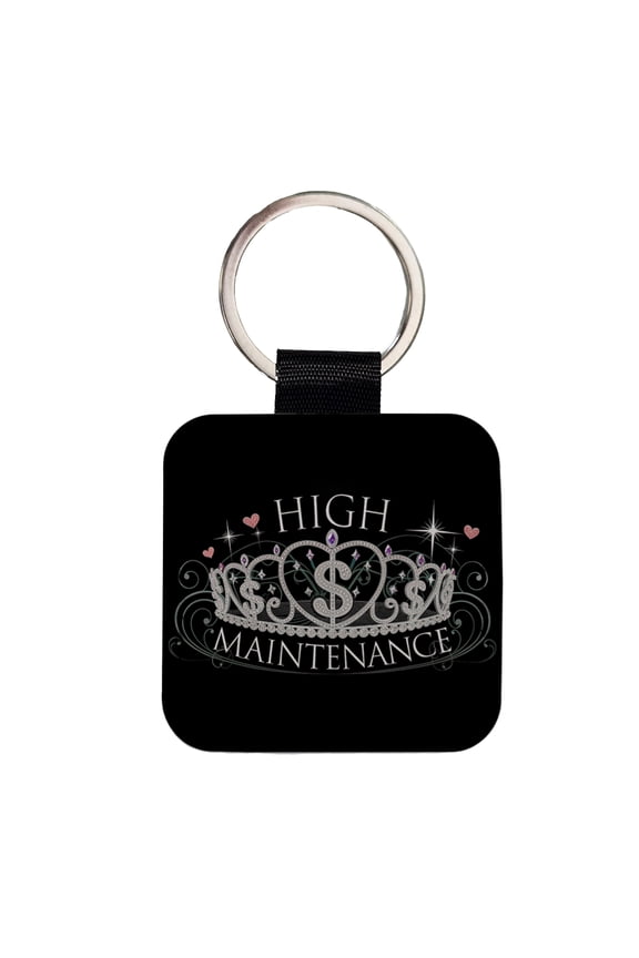 High Maintenance Diamonds Tiara Princess Funny Faux Leather Square Keychain
