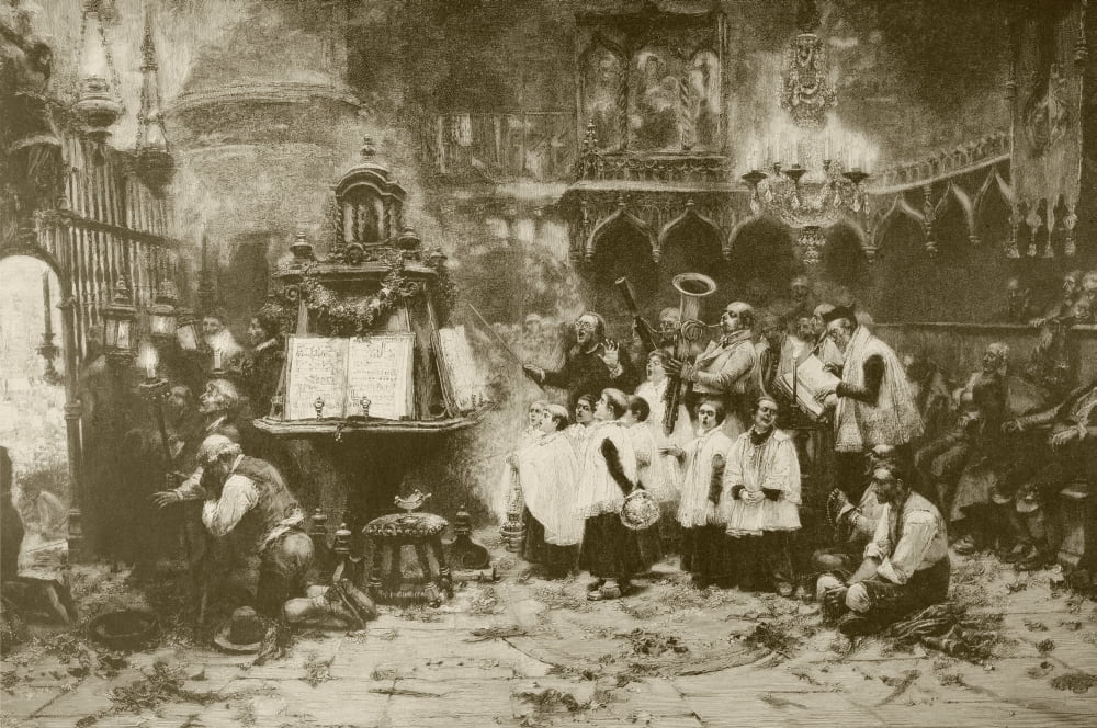 The High Mass After A Painting By J Benlliure Engraved By M Weber From Album Artistico Published Circa 1890 Canvas Art - Ken Welsh  Design Pics (18 x 12)