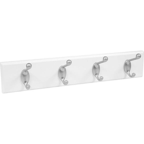 High & Mighty Tool Free Coat Rack 18 Inch 4 Hook - Heavy Duty Wall Mount - White