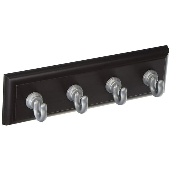 High & Mighty Tool Free Key Rail Wall Hook - 10lb Limit - 4 Hooks, Espresso/Silver, Medium