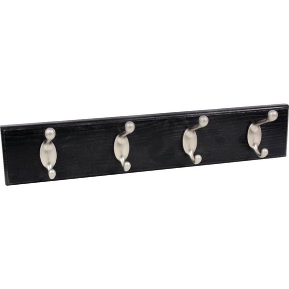 High & Mighty Coat Rack 4 Hook Rail Easy Tool-Free Dry Wall Installation, 18", Black & Silver, 2 Pack